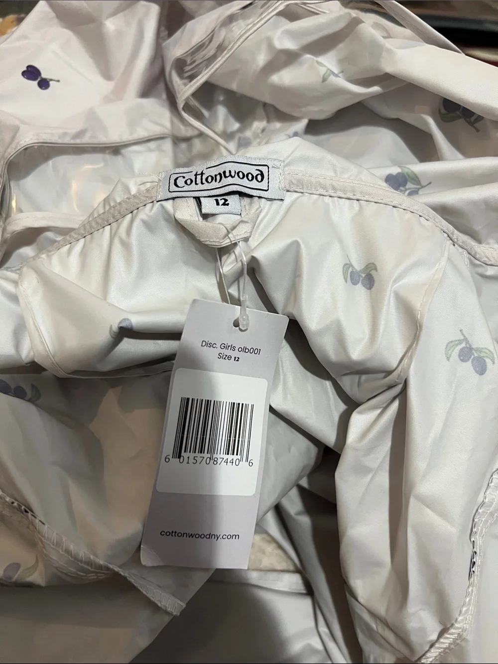 Cottonwood Kids Olive Branch Waterproof Hooded Raincoat Girls 12 NWT